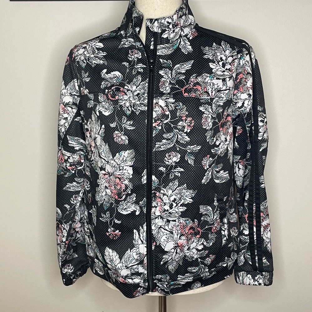 Charmed Hearts Womens Black Pink Floral Polka Dot Track Jacket Size L